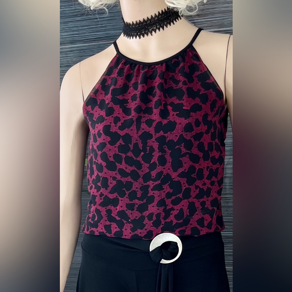 Express Burgundy & Black Leopard Spot Sleeveless Spaghetti Strap Tank Top XS EUC